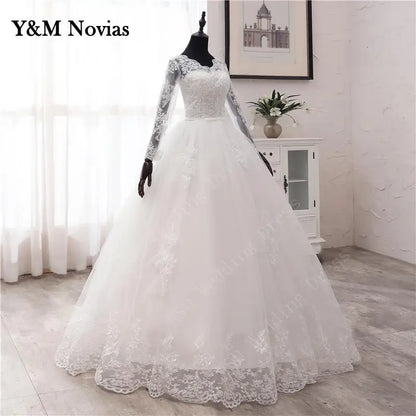 New Spring Lace Appliques Wedding Dresses Long Sleeve Vestidos De Novia 2023 White V-Neck Princess Bride Wedding Gowns Plus Size