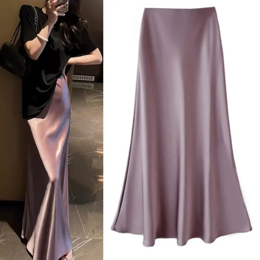 Spring 2024 Women Midi Skirts Fashion Temperament Casual Versatile High Waist Skirts Women Elastic Waist Skirts