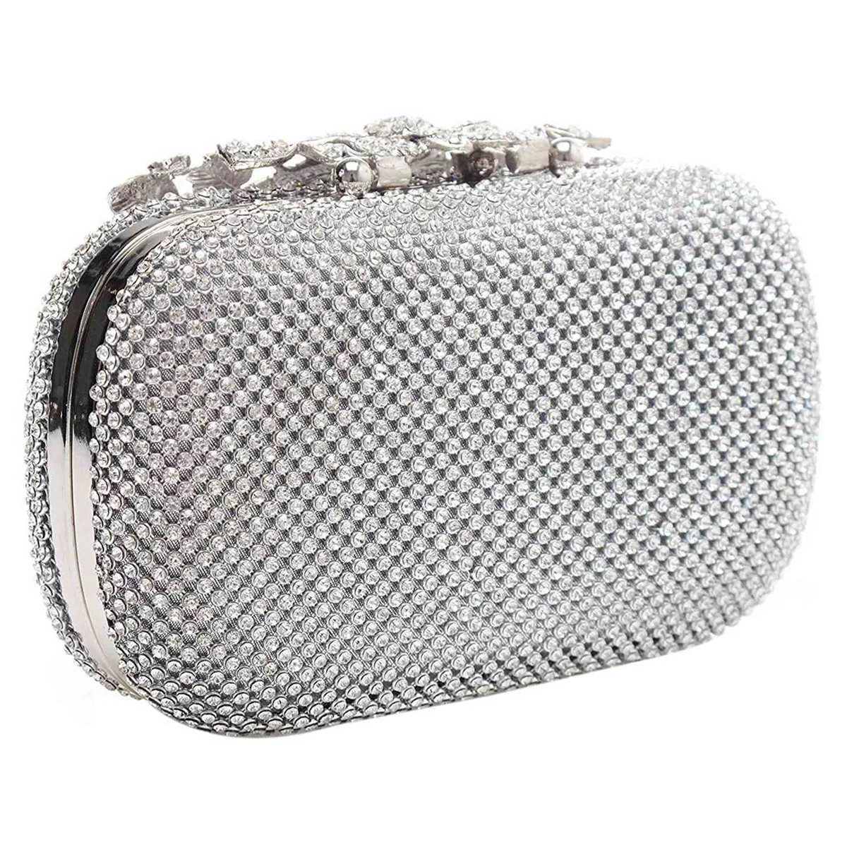 3X Unique Clasp Silver Diamante Crystal Diamond Evening Bag Clutch Purse Party Bridal Prom