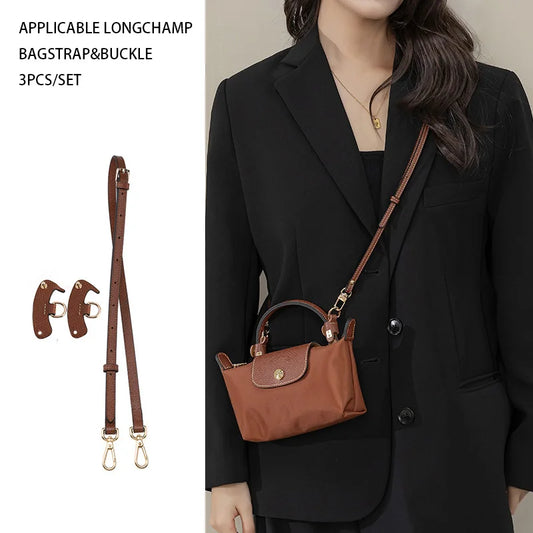 3Pcs Bag Transformation Accessories for Longchamp Mini Bag Straps Punch-free Genuine Leather Shoulder Strap Crossbody Conversion