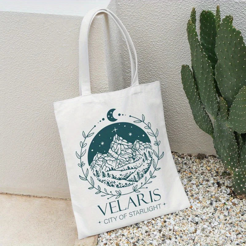 Velaris City of Starlight Pattern Canvas Tote Bag Beach Bag Fashion Shopping Bag  High Quality Supermarket Bag  handbags