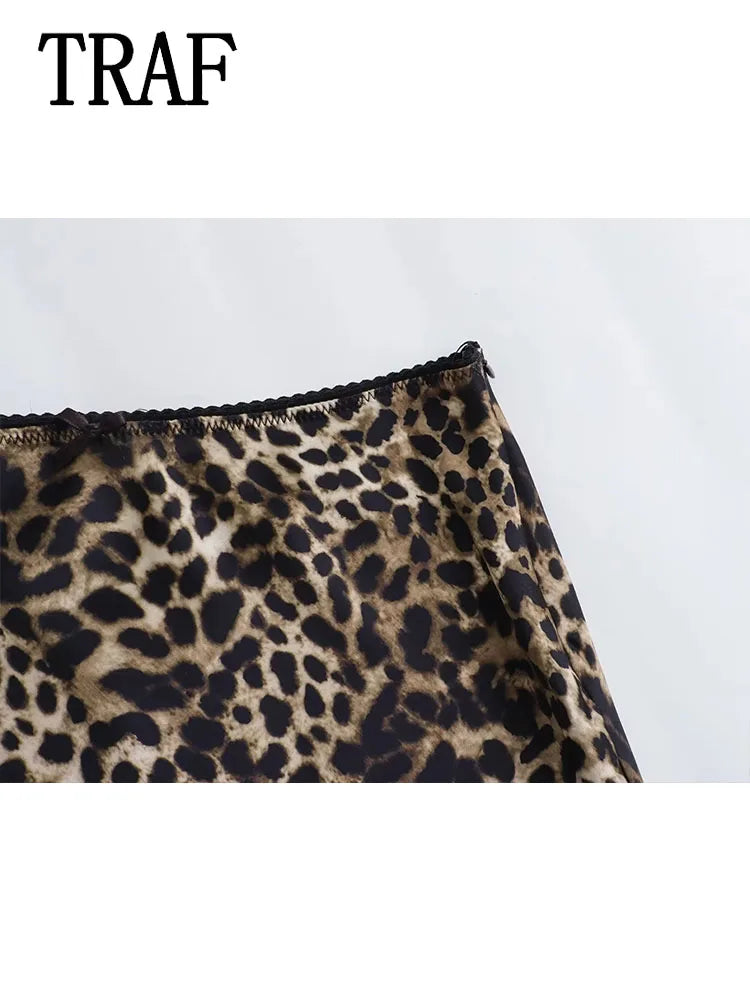 TRAF Women Vintage Chic Leopard Skirt 2024 New Fashion Spring Summer Holiday Women Skirt Women Zipper Long Straight Skirt