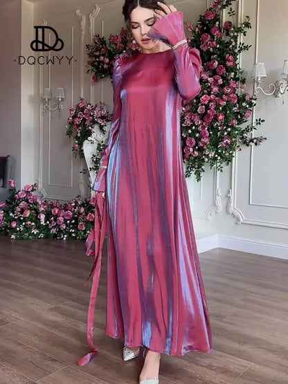 Womens Dresses Spring Summer New Fashion Elegant Quiet Color Sparkling Glass Satin Middle East Saudi Arabia Dubai Women's Dress