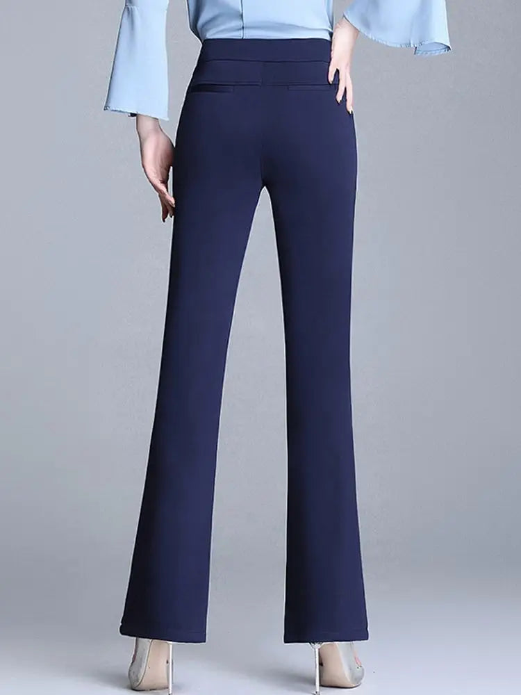 Korean Fashion Women Office Suit Pants Vintage High Waist Stretch Flare Pants Female Casual Draped Straight Trousers Pantalones