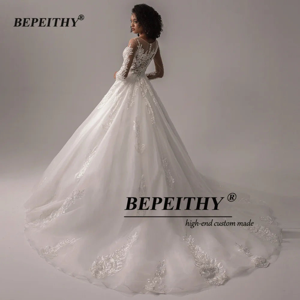 BEPEITHY Lace Wedding Dresses For Women 2023 Spring Princesss Vintage O Neck Long Sleeves Bridal Ball Gown Vestidos De Novias