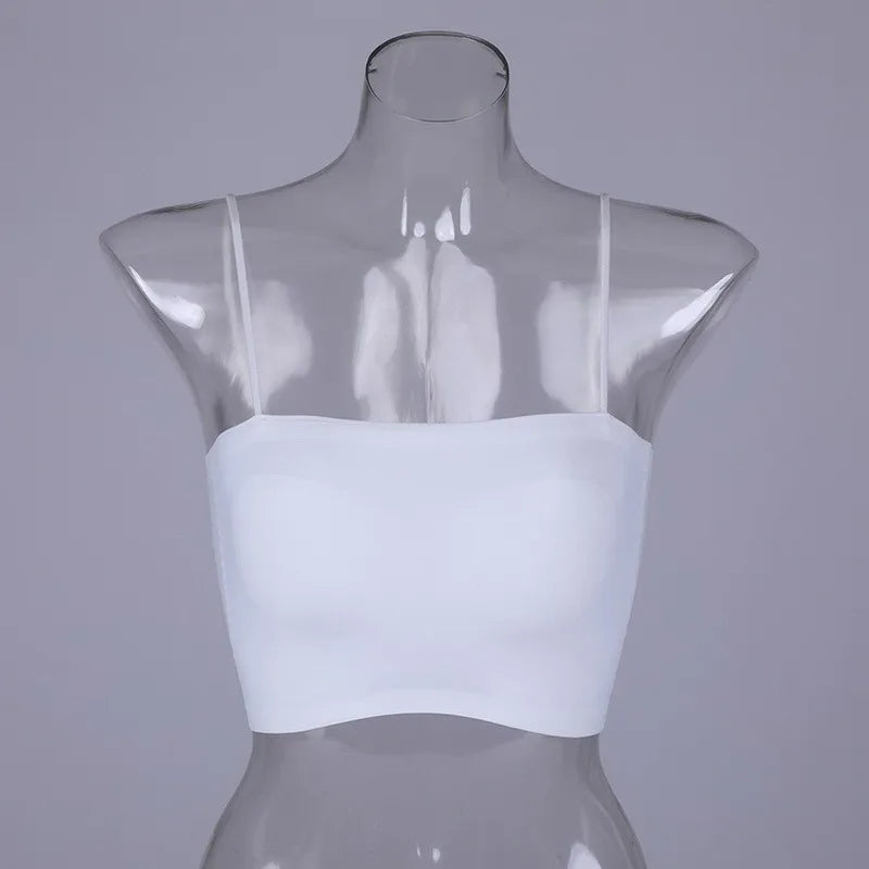 Crop Top Women Summer Sling Tube Top Sexy Bra Seamless Ice Silk Sleeveless Tank Tops with cups Black White Backless Camisole