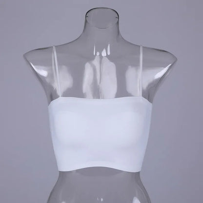 Crop Top Women Summer Sling Tube Top Sexy Bra Seamless Ice Silk Sleeveless Tank Tops with cups Black White Backless Camisole