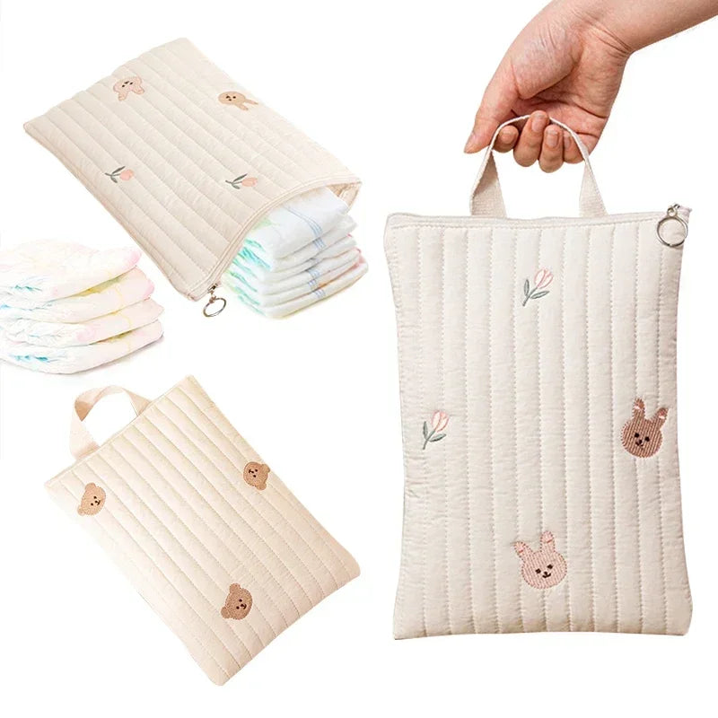 Cotton Baby Diaper Bag Nappy Pouch Travel Stroller Storage Bags South Korea's Ins Cute Bear Embroidery Mommy Bag Handbags