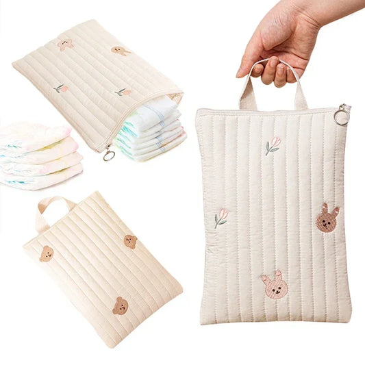 Cotton Baby Diaper Bag Nappy Pouch Travel Stroller Storage Bags South Korea's Ins Cute Bear Embroidery Mommy Bag Handbags