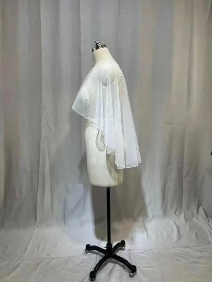 2024 MYYBLE Wedding Accessories Bolero Bridal Cloak Pearls Wedding Cape short front long back Women Wrap Cape Evening Wrap Shawl