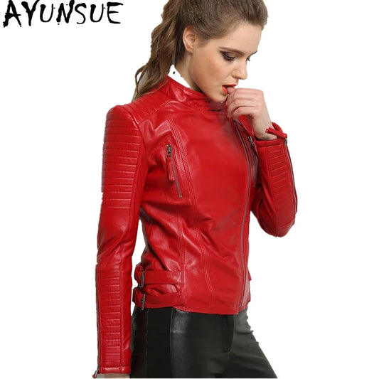 AYUNSUE 100% Real Sheepskin Coat Jacket Female Genuine Leather Jacket Women Short Slim Jackets Outerwear jaqueta feminina couro