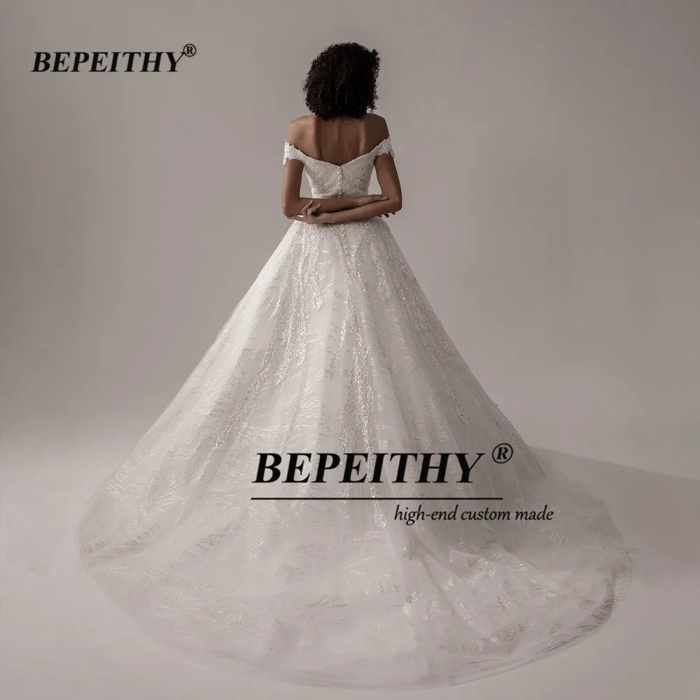 BEPEITHY Off The Shoulder Glitter Wedding Dresses For Women 2022 Ivory Dubai Bridal Dress Luxury Ball Gown For Bride New