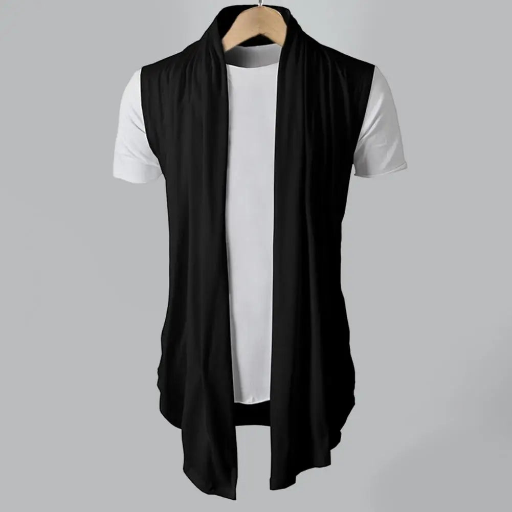 Stylish Men Cardigan Sleeveless Breathable Pure Color Pleated Coat  Spring Autumn Cardigan Jacket for Daily Wear