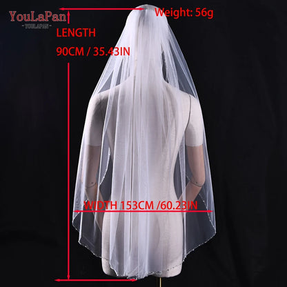 YouLaPan V31 Wedding Veil with Crystal Edge Bridal Veils Wedding Crystal Organza Beaded Sparkly Veil Short Veil with Comb