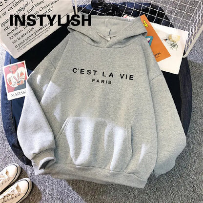 Women Casual Print Loose Hoodies Spring Long Sleeve Hooded Sweatshirt Harajuku Simple Tops Lazy Style Pullover 2023 Streetwear