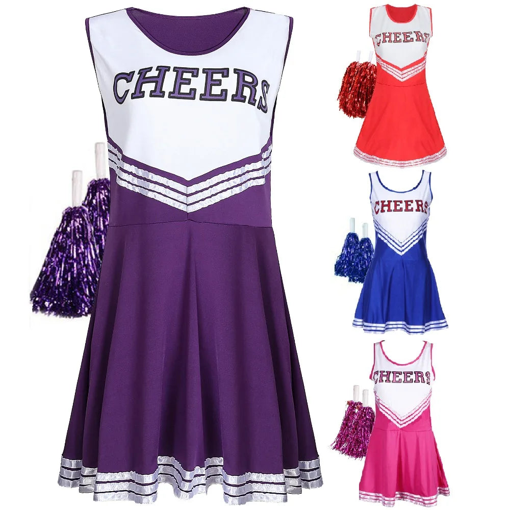 Sleeveless Cheerleader Short Skirt 2 PCS Set Girls Kids Party Holiday Cute Dress Homecoming Season Sport Performance Uniform Pom