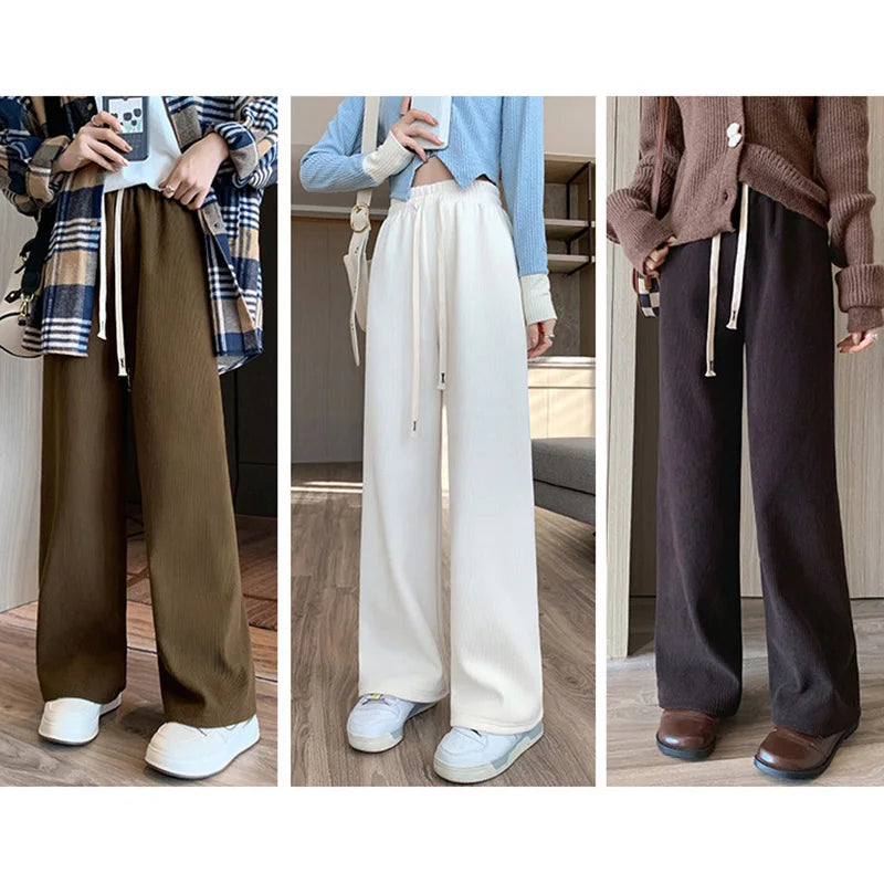 Women Long Pants Spring Autumn Women Elastic Waist Stright Long Wide leg pants 2023 Casual Female Long Pants Trousers