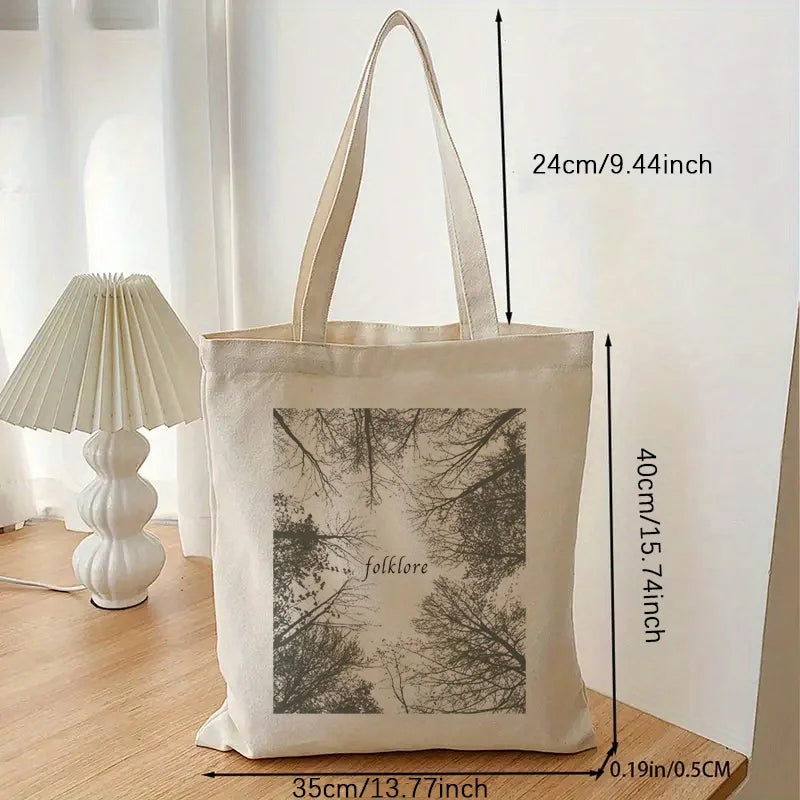 Plant Graphic Canvas Shopping Bag, Folklore Print Portable Shoulder Bag, Taylor Merch Fashion Large  Tote Bag for Daily Life