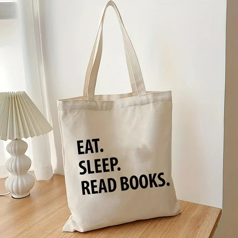 Eat Sleep Read Books Pattern Luggage Bag, Fashion Eco Friendly Woman's Tote Bag, Funny Canvas Shopping Travel Bag, Beach Bolso