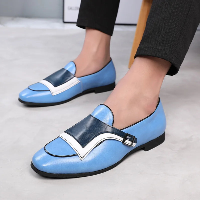 Luxury Designer New Monk Strap Blue and white Oxford Shoes For Mens Formal Wedding Prom Dress Homecoming Sapatos Tenis Masculino