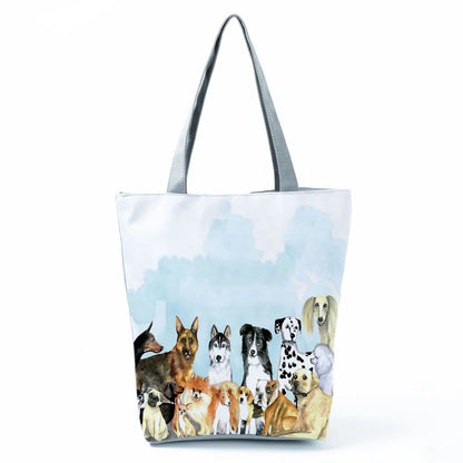 Color Painting Funny Bull Terrier Dog Print Shopping Bags Animal Tote Women School Traveling Shoulder Bag Ladies Casual Handbag