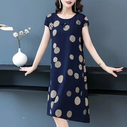 New Hot 2023 Casual Vintage Summer Dress For Women Print Flowers Short Sleeve O-neck Printing Elegant Dresses Women Clothing