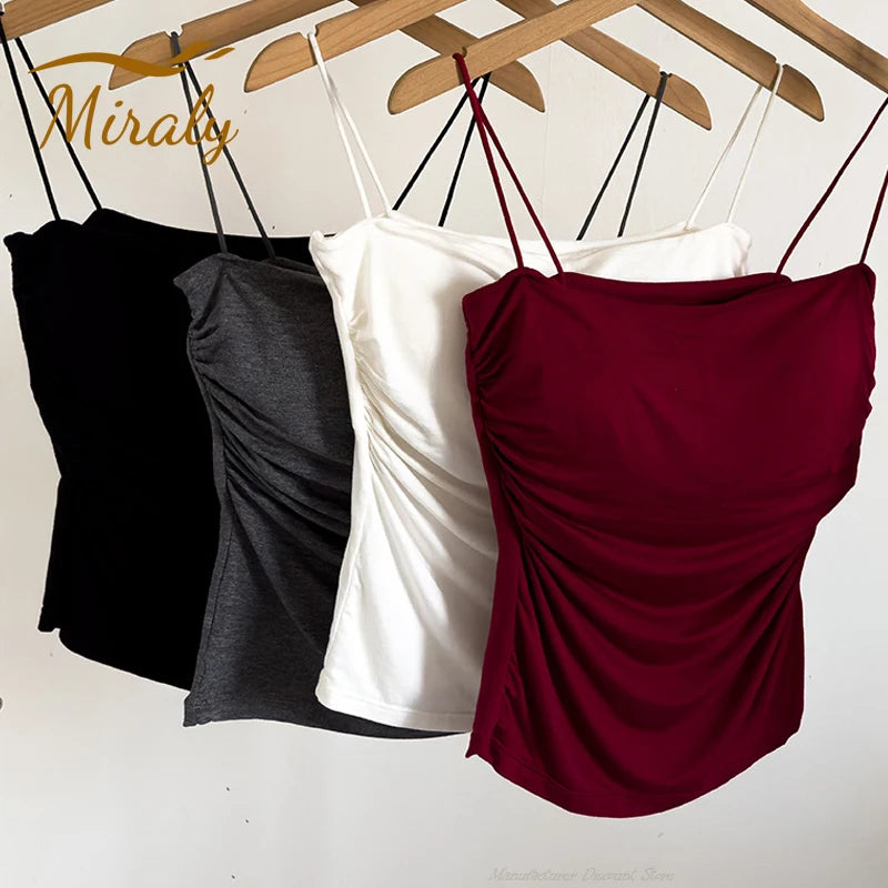 Y2K Streetwear Women Spaghetti Strap Crop Tops With Bra Bodycon Sleeveless Cami Tube Top Basic Plain Camisole Casual Basic Tees