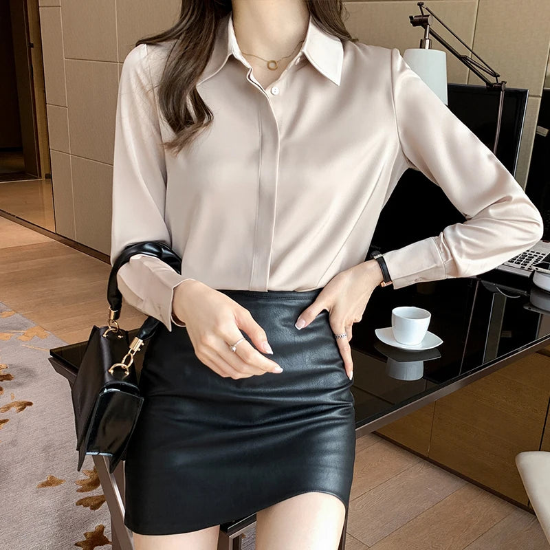 Spring and Summer Women's Long Sleeve Commuter Professional Solid Chiffon Shirt Women Tops Blouse Women Camisas De Mujer C348