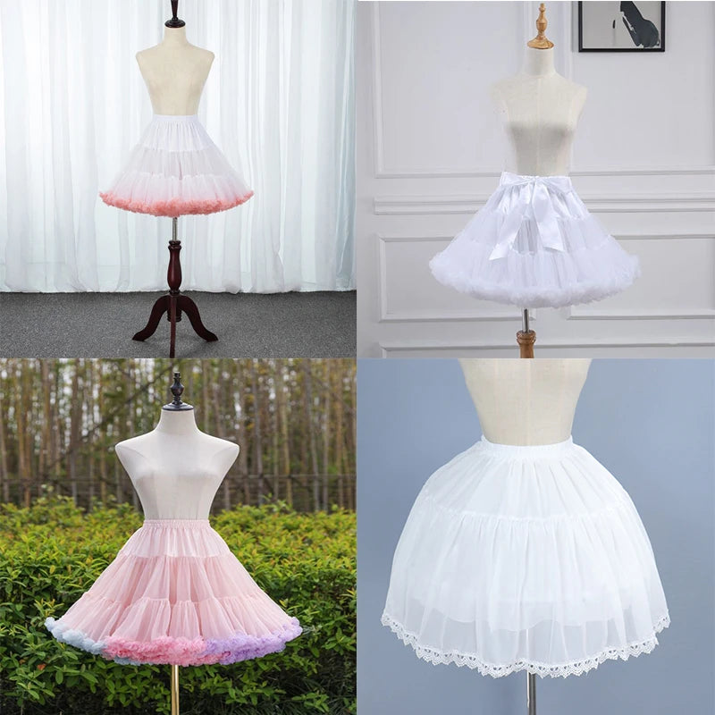 Women Lolita Cosplay Petticoat A-Line Puffy Tutu Skirt Layered Tulle Ballet Dance Pettiskirts Big Bowknot Underskirt