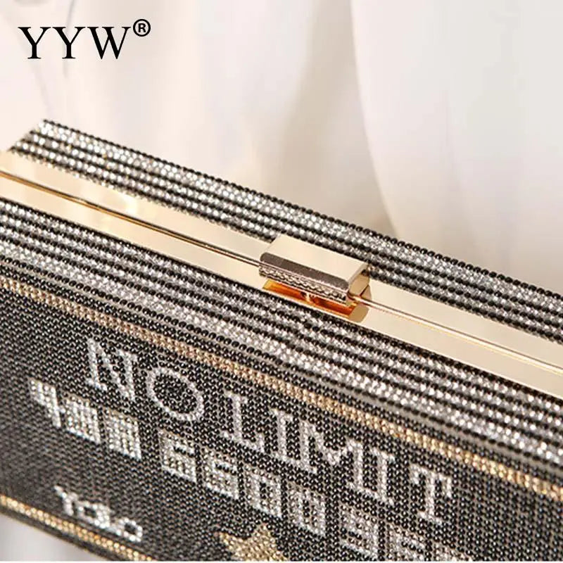 INS Luxury Bling Rhinestone Clutch Handbag for Women Square Diamond Letters Hard PC Women Evening Party Prom Messenger Chain Bag