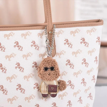 Cute Dog PU Leather Keychain Fashion Women Handbag PU Leather Poodle Keychain Pendant Bag  Men's Car Key Ring Key Chain Pendant