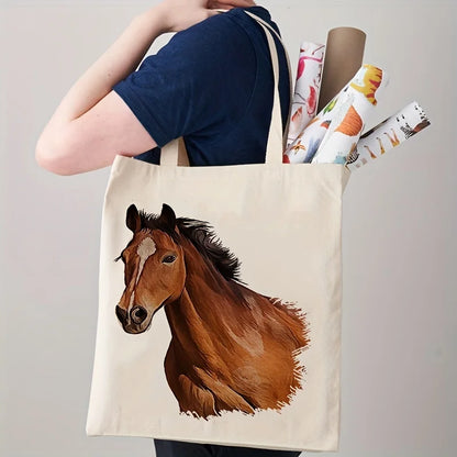Simple Horse Print Shoulder Bag, Lightweight Shopper Bag, All-Match Bag for Work Horse Lover Tote Bag