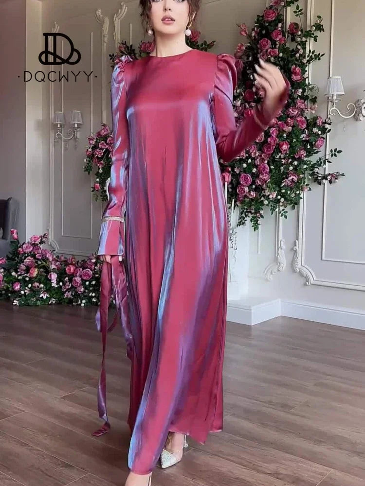 Womens Dresses Spring Summer New Fashion Elegant Quiet Color Sparkling Glass Satin Middle East Saudi Arabia Dubai Women's Dress