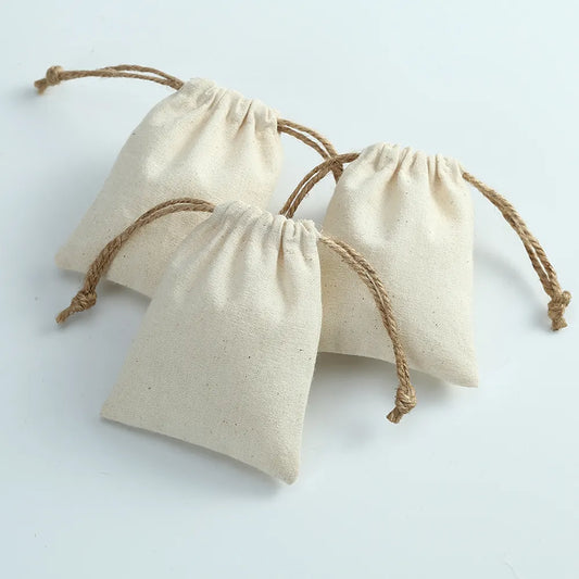 10 Cotton Burlap Jewelry Packaging Pouches Organizer Wedding Christmas Party Candy Bag Present Mariage Jute Drawstring Gift Bag