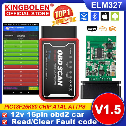 ELM327 V1.5 PIC18F25K80 Chip Dual Board WIFI/BT OBD2 Code Reader ELM327 OBDII Diagnostic Tool for Android/IOS Phone PK ICAR 2