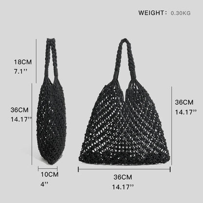 MABULA Elegant Straw Woven Shoulder Hobo Purses Fishing Net Handmade Beach Travel Handbag 2022 Summer Shopper Grocery Bags