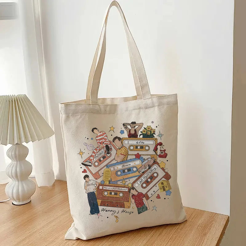 1Pc Harry's House Pattern Tote Bag ,Fashion Cotton Canvas shoulder Bag, HS Inspired Cloth Bag, Gift For Her, Shopping Bag