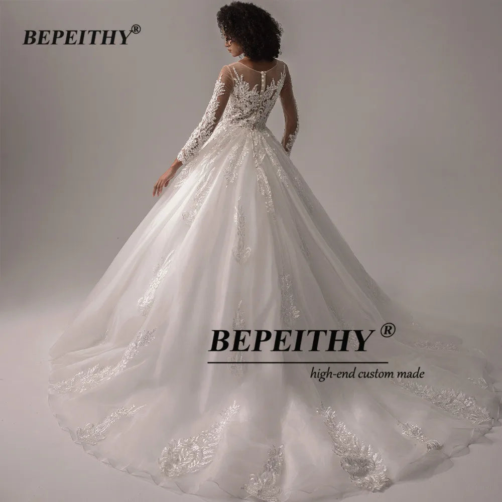 BEPEITHY Lace Wedding Dresses For Women 2023 Spring Princesss Vintage O Neck Long Sleeves Bridal Ball Gown Vestidos De Novias