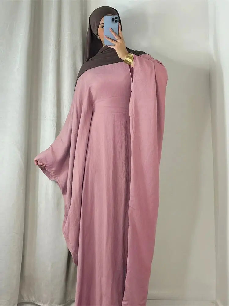 Ramadan Eid Khimar Linen Butterfly Batwing Abaya Dubai Luxury Turkey Islam Muslim Kaftan Modest Dress For Women Kebaya Damen