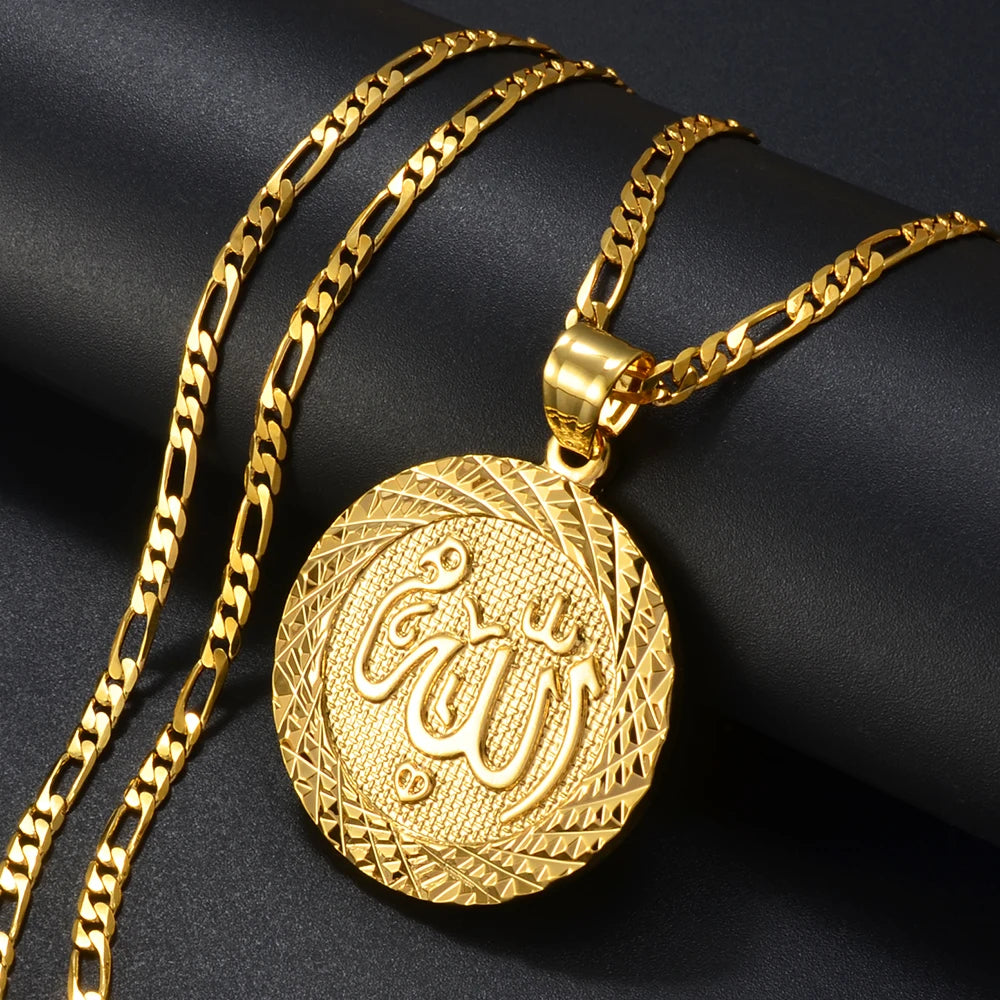 Anniyo Allah Pendant Necklaces Chain for Women Men Middle East Arab Jewelry Gold Plated Muslim Islamic #053406