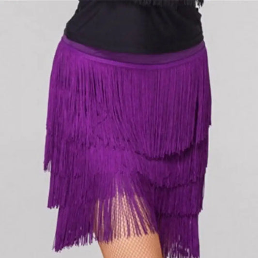 Latin Dance Mini Skirt Sexy Women Four-Layer Tassel Mini Skirt Solid Color High Waist Elegant Comfortable Skirt