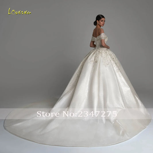 Loverxu Luxury Princess Wedding Dresses 2024 Sweetheart Off The Shoulder Robe De Mariee Shiny Lace Beaded Ball Gown Bride Dress