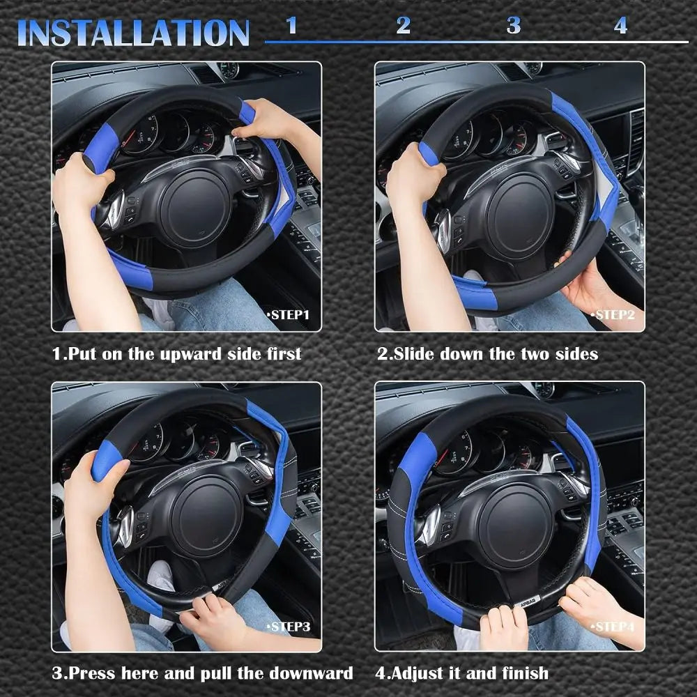 14.5-15inch Universal Car Steering Wheel Cover Microfiber Leather Soft Anti-Slip Steering Wheel Protection Auto Accessories