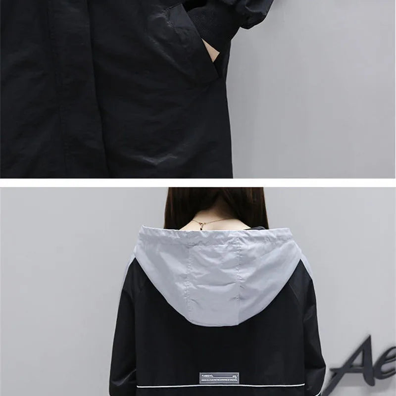 2024 New Fashion Windbreaker Women's Jacket Coat Long Sleeve Hooded Jackets Female Outerwear
