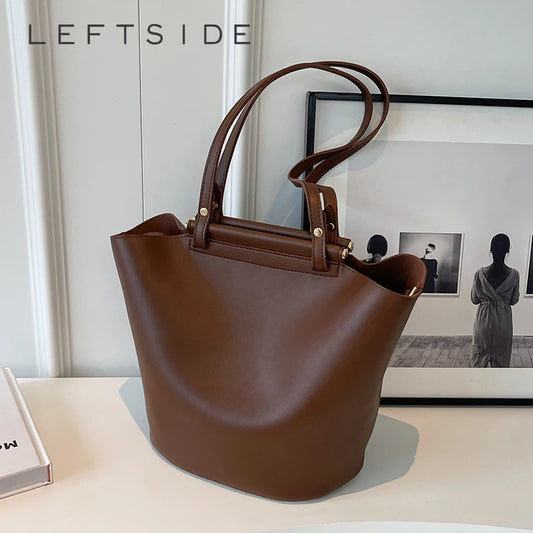 LEFTSIDE Retro Big Shoulder Bags for Women 2023 Designer Trend Leather Tote Bag Female Simple Solid Color Handbags and Purses