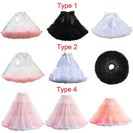 Women Lolita Cosplay Petticoat A-Line Puffy Tutu Skirt Layered Tulle Ballet Dance Pettiskirts Big Bowknot Underskirt