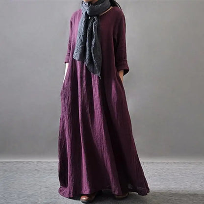 Autumn 2024 Loose Cotton Linen Long Dress Ladies Solid Color Vintage Maxi Dress Spring Female Robe Casual Loose Dresses Vestidos