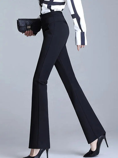 Korean Fashion Women Office Suit Pants Vintage High Waist Stretch Flare Pants Female Casual Draped Straight Trousers Pantalones