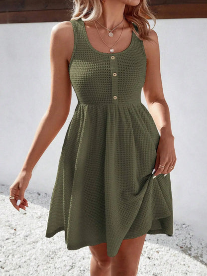 2024 New Solid Color Chest Button Suspender Casual Versatile Sleeveless Dress