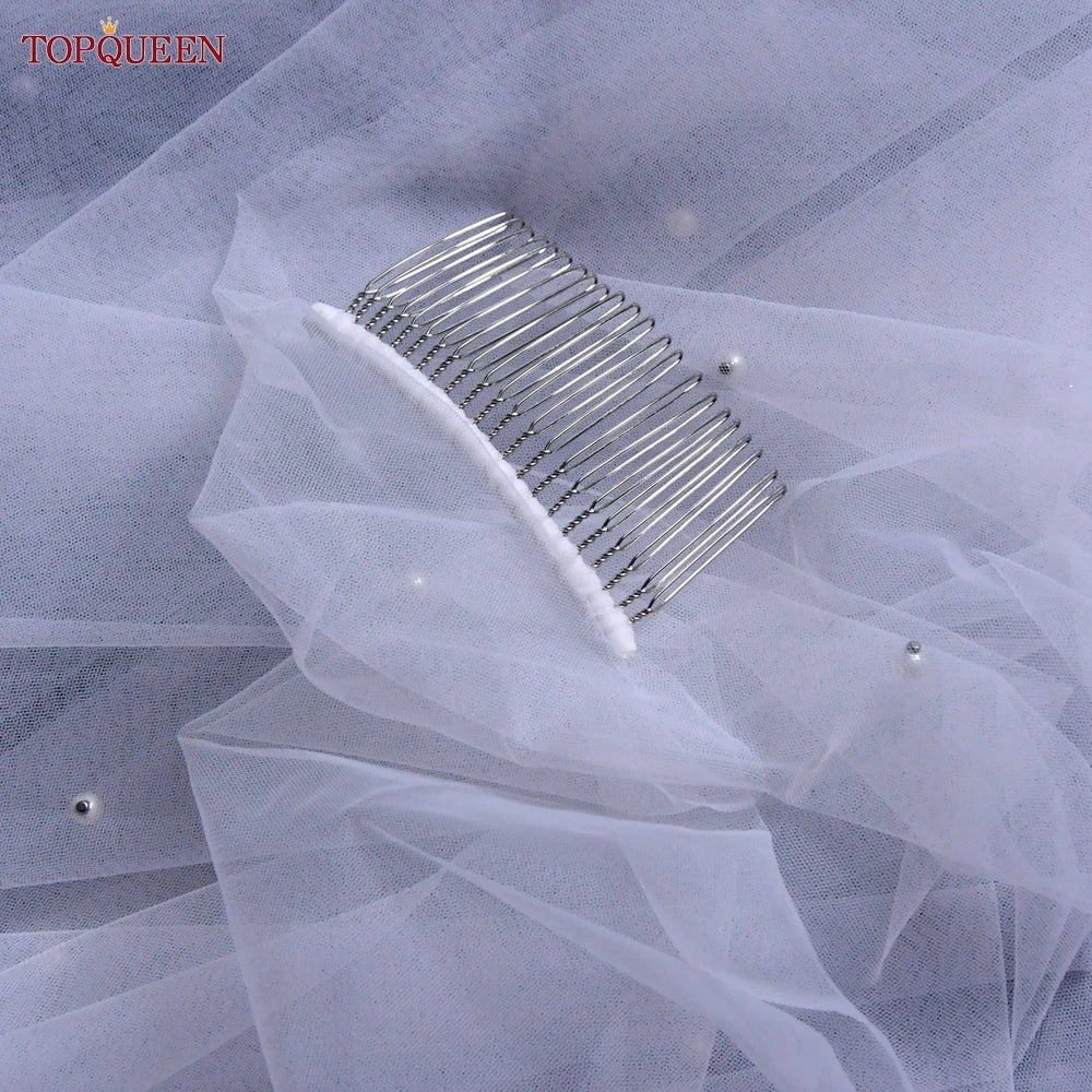 TOPQUEEN V52 3D Flowers Wedding Veil with Pearls  Bridal Veils Long Train Bridal Shower Veu of Bride 3 Meter  Veu de Noiva